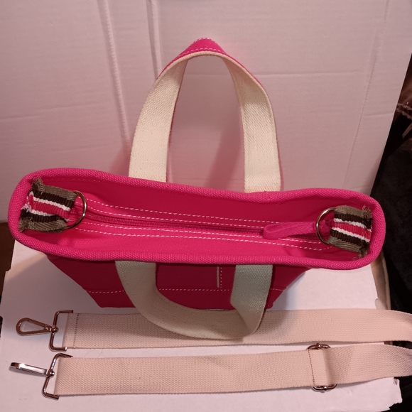 Lands End Small hot pink canvas tote w/removabl shoulder strap that I sewed on. - Picture 6 of 6
